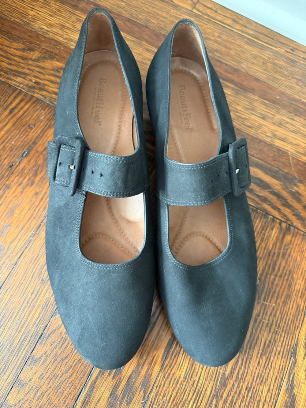 BeautiFeel Black Suede Mary Jane Flats with Buckle Strap